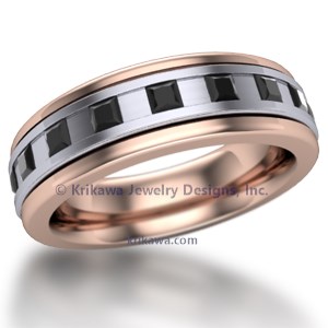 Space Square Mens Diamond Two Tone Wedding Ring